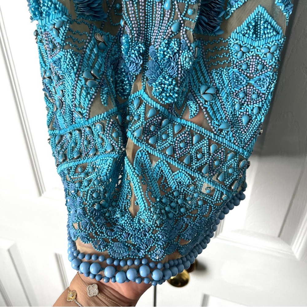 Cult Gaia Evangeline Beaded Jeweled Mini Dress in blue Size 00 $2998 - Picture 9 of 15